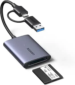 UGREEN USB-C till CFexpress Type B-kortläsare med USB-A- och C-port, 10Gbps, kompatibel med CFexpress B-kort för 8K-video, Mac, Windows, Linux, bärbar dator, surfplatta, aluminiumhölje