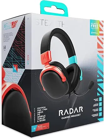 STEALTH RADAR Gaming Headset – blå/röd, kompatibel med spelkonsoler, mobil och PC