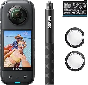 Insta360 x 3 startpaket – vattentät 360° actionkamera med 1,27 cm (1/2 tum) sensor, 5,7 K 360°, 72 MP 360° foton, stabilisering, 5,8 cm (2,29 tum) pekskärm, vibrationsidentifiering