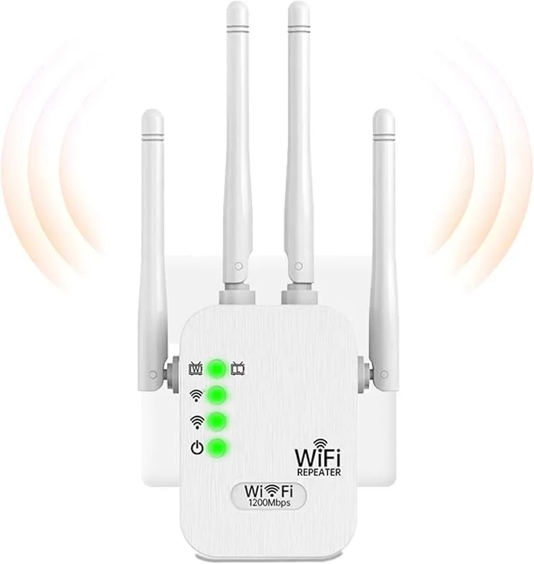 Kraftfull WLAN-repeater, 1200 Mbps dubbla band (5 GHz + 2,4 GHz), WLAN-förstärkare med 4 antenner, repeater/router/AP, 2