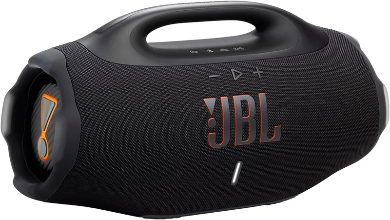 JBL Boombox 4, bärbar Bluetooth-högtalare, JBL Pro-ljud med AI-ljudboost, IP68 vattentät/dammtät, upp till 34 timmars speltid, Auracast-anslutning, 2 bassboost-inställningar, svart