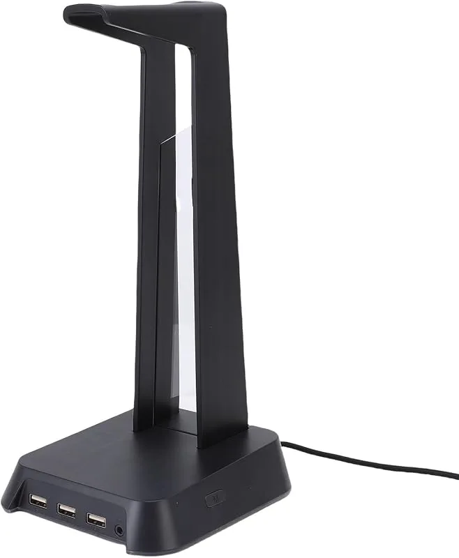 ASHATA RGB Hörlurarstativ med 3 USB -portar, Skrivbordsspelhuvudet med Färgglad Belysning, Hörlurshållare Hängande Hörlurfäste för Spelstationer Tillb