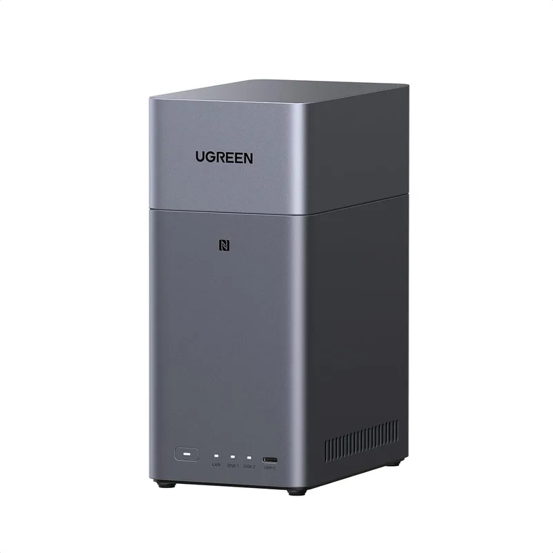 UGREEN NASync DH2300 2 Bay Desktop, 4 GB RAM, NFC One-Touch-anslutning, AI fotoalbum, 1 GbE LAN, nybörjarvänligt NAS-sys