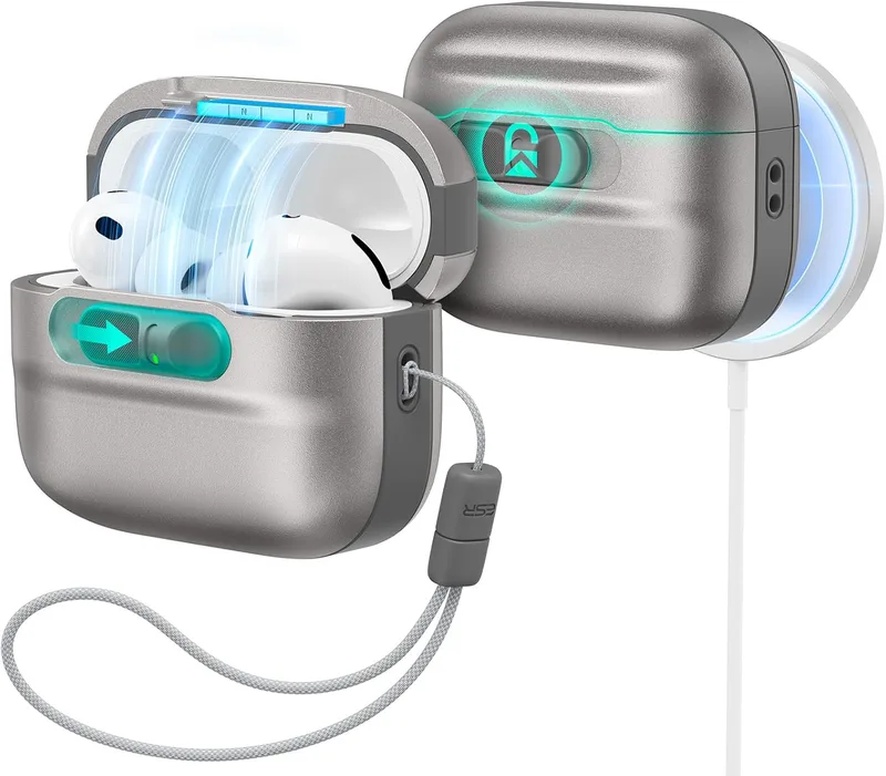 ESR Fodral för AirPods Pro 3 Gen (2025), kompatibel med AirPods Pro 3 (USB-C/Lightning-kabel), MagSafe-aktiverat fodral, fallskydd, magnetlås, pulsserien, metallisk