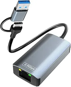 USB C Ethernet-adapter, USB Ethernet-adapter, 2 500 Mbps 2-i-1 usb-c ethernet