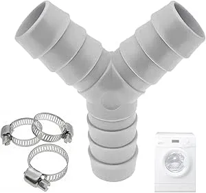 Y-distributör 2-vägs distributör 11152 – slangadapter 20 mm (3/4 tum) för avloppsslangar, dräneringsslang fördelare med 3 slangklämmor, tvättmaskin dubbelanslutning, slangfördelare (grå)