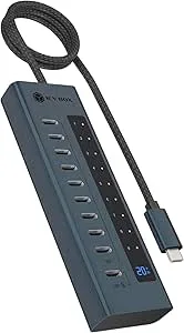 ICY Box 10-port USB-C Hub, 9 x USB 3.2 Gen 2 (10 Gbit/s), 1 x USB-C Power Delivery 20 W, aluminiumhölje, 60 cm kabel, inkl. nätadapter, IB-HUB1450-C31