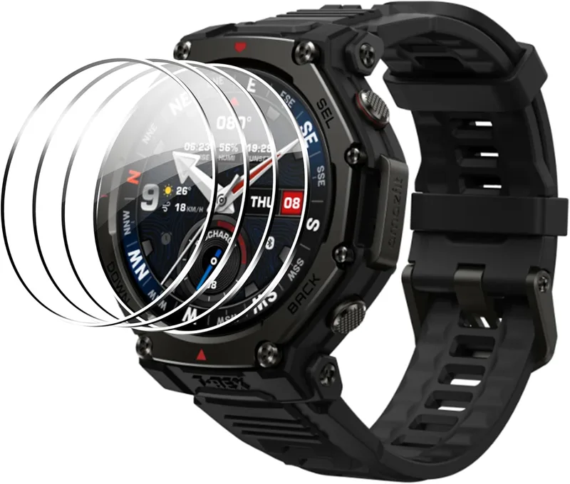 zZjoOoj 4 st härdat glas, kompatibelt med Amazfit T-Rex 3/3 Pro, 48 mm, skärmskydd, 9H hårdhet, bubbelfri skärmskydd mot olja/repor för Amazfit TRex 3/3 Pro 48 mm