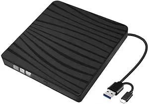 GERUI Extern DVD-enhet, USB 3.0 och Type-C bärbar CD DVD +/-RW brännare optisk enhet DVD-enhet för bärbar dator skrivbord med Win11/Win10/Win8/Apple MacPro/MacBook/OS