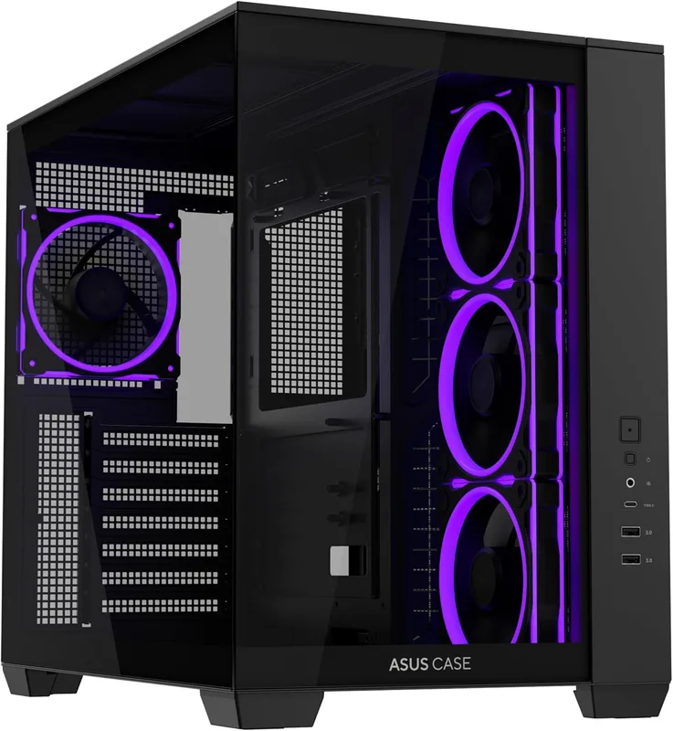 ASUS A32 Plus ATX (360 mm radiatorer och 420 mm grafikkort, fyra ASUS Prime Mr 120 ARGB-fläktar förinstallerade, noggrann kabelhantering)