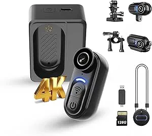 Catchallway 4K mini kroppskamera actionkamera med ljud och videoinspelning – 128 G tumstorlek handsfree kroppsburna kameror – bärbar bärbar videokamera för arbete resor husdjur promenad vlog (svart)