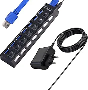 USB 3.0-hub Deltaco UH-723, 7xUSB 3.0, inkl. strömadapter