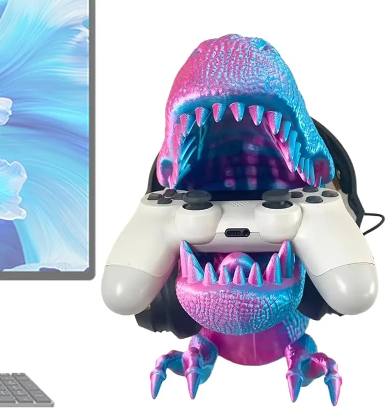 videospelkontrollhållare – 3D dinosaurie dekor organiserare – kontroll headset stativ