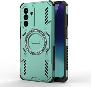 HAFFAN mobiltelefonfodral för Samsung Galaxy A17 5G/A17 (4G LTE) (6,7 tum) stötsäkert pansarfodral smalt TPU-fodral, magnetiskt, 360 skydd, transparent, trådlös laddning – grön
