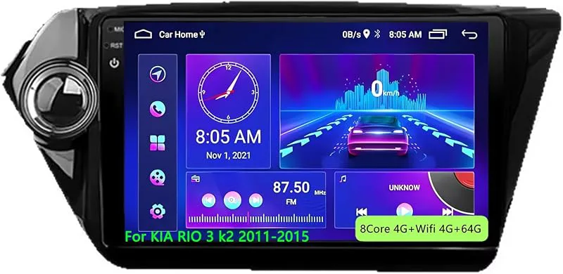 Android 15 Dubbel-Din Bilradio för KIA RIO 3 k2 2011-2015, Trådlös Carplay Android Auto Bluetooth GPS Navi WiFi FM RDS Backkamera,8 Core 4G+Wifi 4G+64