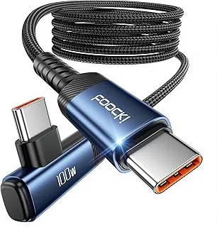 toocki 100W USB C till USB C-kabel 2M, PD3. 1 Nylon Laddningskabel 90 Grader Kompatibel med iPhone 17 16 Pro Max MacBook iPad Samsung S26 Note 20 Pixe