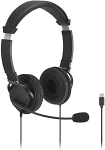Kensington Classic EQ USB-C-headset med mikrofon och volymkontroll, 1,8 m nylonflätad sladd, för skola, barn, vuxna, vadderat justerbart pannband, svart (K97464WW)