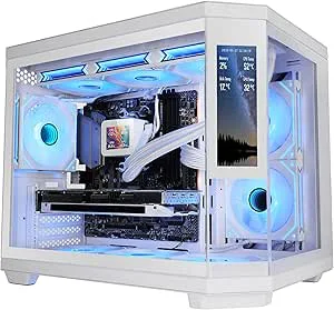 Mars Gaming MC-3TCORELCDM Micro-ATX Gamingchassi, Anpassningsbar 7,2" IPS-skärm, Tredubbla härdade glas, Dubbla sidokammare, Stöd för vätskekylning upp till 360mm, Vit
