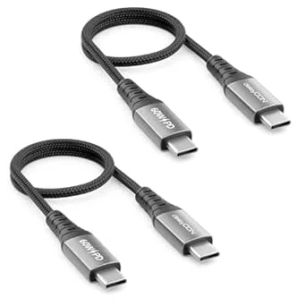 deleyCON 2x 0,30m USB-C-Kabel PD 3.0 PPS (60 W Snabbladdningskabel) Kort 30 cm USB-C till USB-C Laddkabel för iPhone 17 16 15 Pro Max Air Galaxy S25 S24 S23 Pixel iPad Pro MacBook AirPods Surfplatta