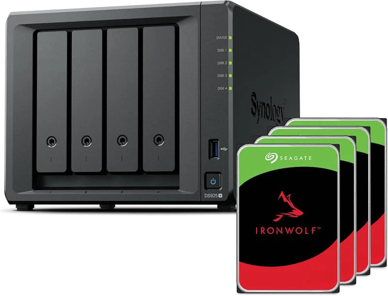 Synology DS925 paket 8 TB Seagate (Ironwolf 4 x 2TB) 4 bay Desktop NAS, 2,5 GbE-portar, 4 GB RAM