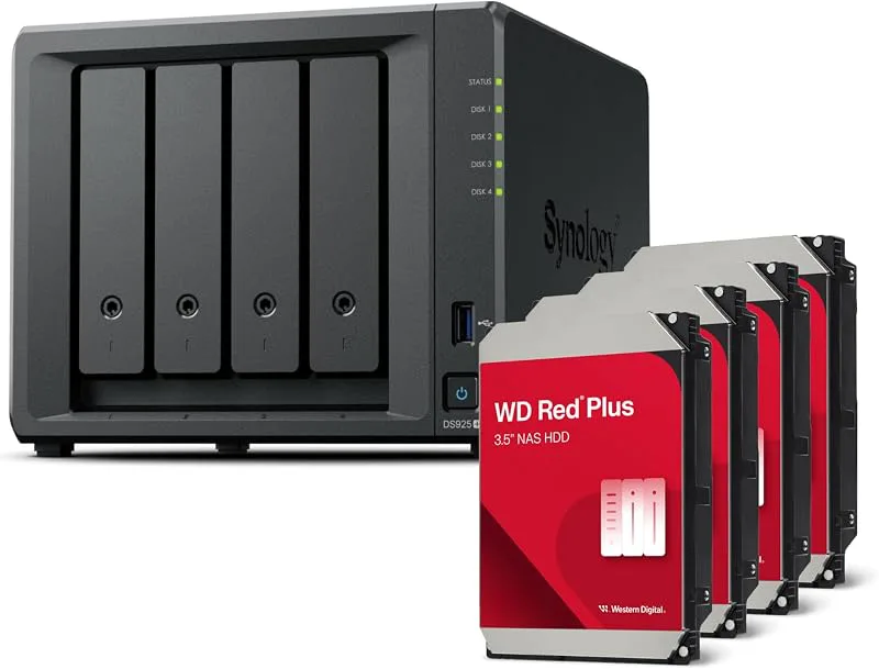 Synology DS925 paket 8 TB Western Digital (WD Red Plus 4X 2TB) 4-bay Desktop NAS, 2,5 GbE-portar, 4 GB RAM