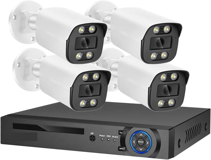 Övervakningskamerasystem, 8MP högupplösning, smart nattvision,4CH NVR och 4 kameror, 1T