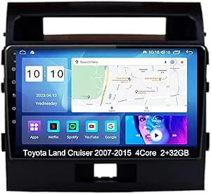 Android 15 Pekskärm Bilstereo 10-tums bilstereoradio Plug And Play för Toyota Land Cruiser 2007-2015 Bilradio med Bluetooth och navigations- och säkerhetskopieringskamera,4 Core Wifi 2G+32G