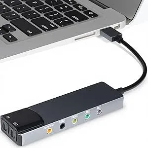 Tonysa 7.1 USB Surround Ljudkort med SPDIF Digitalt Ljud, Högupplöst Musik Externt Ljudkort Plug and Play, för Bärbar Dator Silver