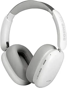SoundJoy trådlösa hörlurar HS4060/HS4061 Concept Bluetooth 5.4 med ANC upp till 33 dB 70 h batteritid snabbladdning transparent läge USB-C mikrofon ENC 3,5 mm AUX-fodral (vit)