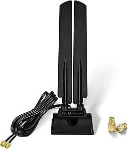 Eightwood WiFi 6E antenn 2,4 GHz 5 GHz 6 GHz WLAN-antenn signalförstärkning Tri-band RP-SMA SMA adapter med 2M förlängningskabel för WLAN-kartor, PCI-kort, PC-router, Bluetooth moderkort