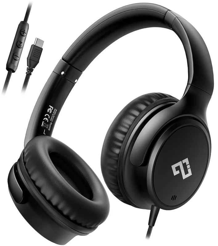 Trådbundna over-ear-hörlurar med USB-C och mikrofon, svart
