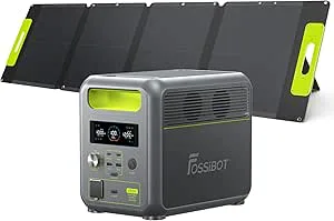 FOSSiBOT F1200 solgenerator med 110 W-solpanel, 1 200 W, bärbar powerstation 1024 Wh, LiFePO4, med AC-utgång, 13 uttag, mobil strömförsörjning, utomhu