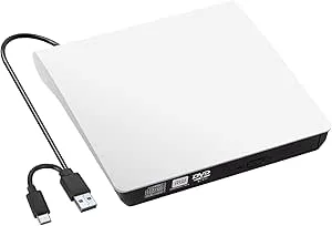 PORFOYO Extern DVD-enhet, USB 3.0 USB C CD Extern CD DVD +/-RW ROM brännare optisk extern DVD-enhet, DVD-enhet för bärbar dator, PC, MacBook, kompatibel med Windows/MacOS/Linux
