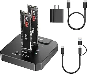 NVMe M.2 Clone SSD-hölje, 20 Gbps, USB 3.2 Gen2, Dual Bay M.2 NVMe Docking Station med offline-kloner för snabb PC-uppgradering, systemmigrering och datalagring, kompatibel med 2230/2242/260/2280