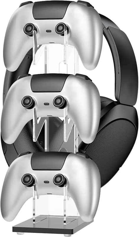 2-i-1 spelkontroll hållare 3 nivåer styrenhet stativ akryl 14 x 9 x 30 cm universellt headsethållare för spelkontroll headset (svart)
