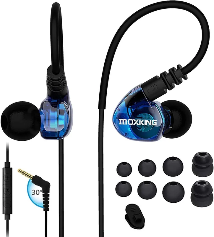 MOXKING Sport in-ear hörlurar, kabelanslutna, blå