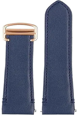 19mm 21mm Armband For Cartier Santos Läderarmband WSSA0010 WHSA0021/23 Snabbkoppling Herr- Och Damarmband(A-blue-rose gold,21mm)