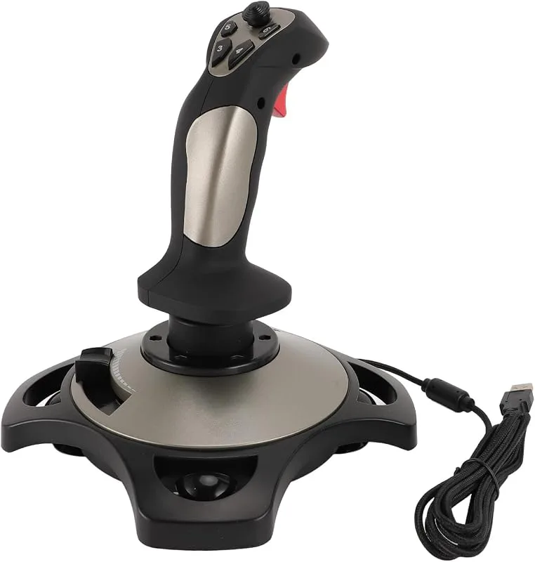 Denash PC Flight Joystick, Trådbunden Flight Stick med Vibrationsfunktion och Gasreglage, 12 Programmerbara Knappar, 4 A
