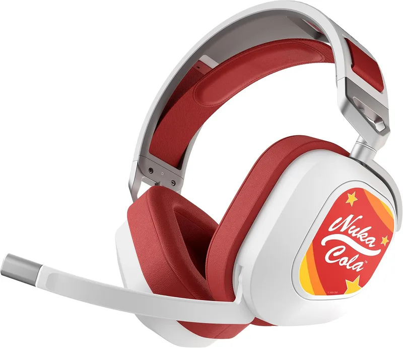 Corsair HS80 RGB WIRELESS Nuka-Cola Utgåva Premium Gaming Headset – Dolby Atmos, Låg Latens, Rundstrålande Mikrofon, 60ft Trådlös Räckvidd, Upp Till 20 Timmars Batteritid – PC, Mac, PS5, PS4 – Röd/Vit