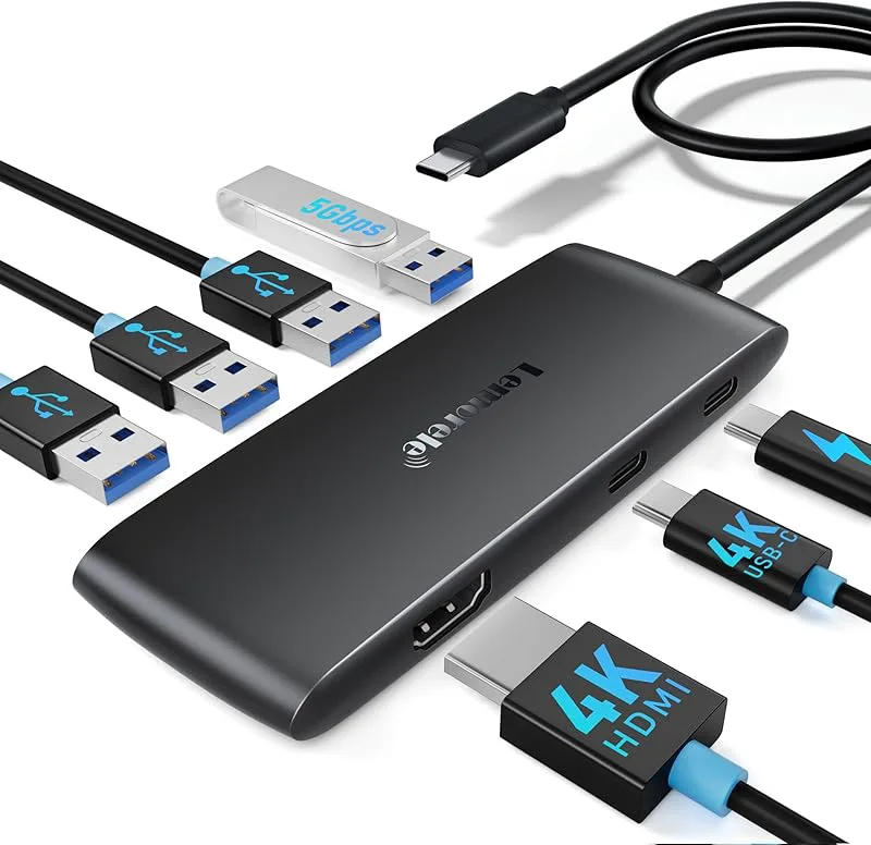 Lemorele Docking Station dubbel skärm, 7-i-1 USB C-hub