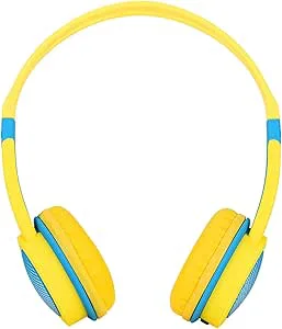 BONKZEBU Barn 85dB Volym Begränsad Hörlurar Lätta och Bekväma för 4-12 åringar, Trådbundna Headset för Barn, PP Hörlursstråle för Petite Heads, för Bra Tätning och Komfort (Gul)