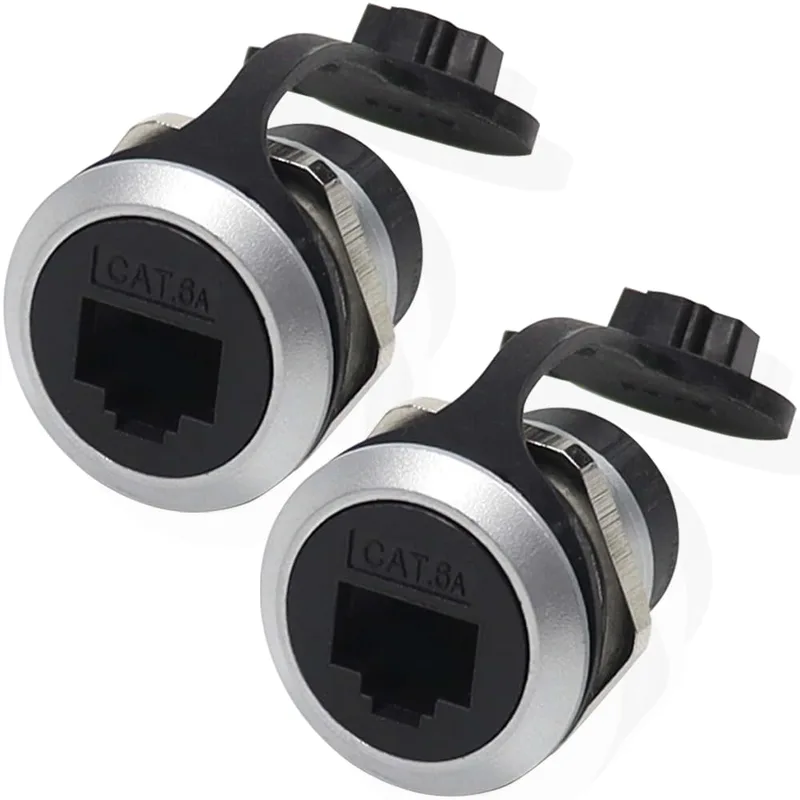RJ45 panelmonteringskoppling, RJ45 CAT6 skärmad Ethernet LAN hona till hona skott kontakt med vattentätt skydd (2-pack)