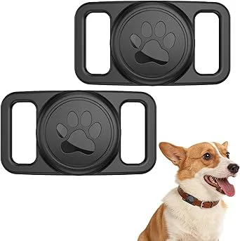 2 stycken silikonskydd, GPS-spårare, hund, hundhalsband för air-tag, kompatibel med för air-tag GPS Finder, för husdjur, katter, hundhalsband, svart