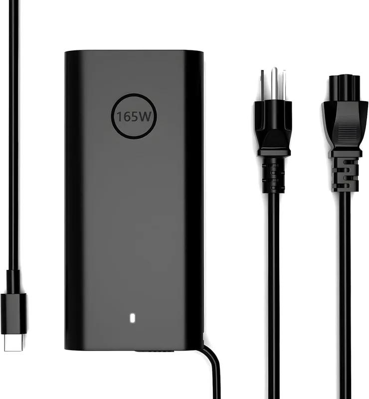 Laptopladdare 165 W USB typ C GAN strömadapter kompatibel med Dell Precision 5680 5690, Pro Max 16 18 Plus AC-adapter, DA165PM210 HA165PM210 LA165PM210 0M9TG5 0GXFW2 0N86KM leveranssladd
