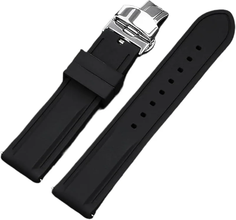 Silikonarmband 18 Mm Herrsport Gummiarmband For Omega For Seiko Snabbkoppling Armband Fjärilsspänne(Black-White,24mm)
