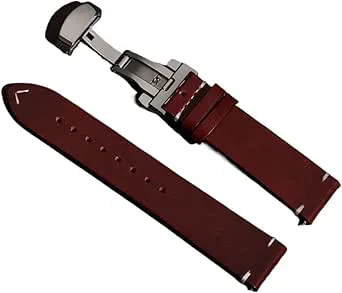 Retro Oljevaxat Läderarmband Med Fjärilsspänne, For Seiko, For Omega-armband, Sömmar, Rem / 21/22/24 Mm