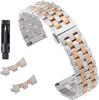 Massivt Rostfritt Stålarmband Böjt Ände Metallband For Rolex For Seiko Handledsarmband Fjärilsspänne Band