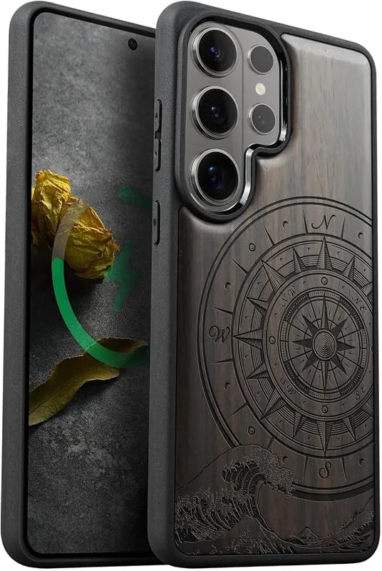 Carveit Magnetisk Träfodral för Galaxy S26 Ultra [Naturligt trä & svart mjuk TPU] premium stötsäkert Galaxy S26 Ultra Ca