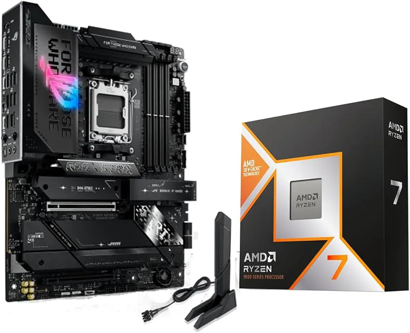 MICRO CENTER AMD Ryzen 7 9800X3D CPU-processor med ASUS ROG Strix X870E-E R2 Gaming WiFi ATX-moderkort (WiFi 7, 5X M.2,