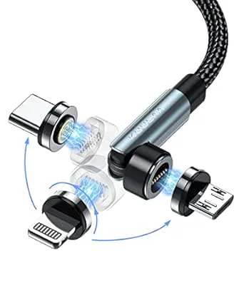 Kuulaa 7-stifts 2 m magnetisk laddningskabel 360° och 180° magnetisk laddkabel, 3 A snabbladdning och dataöverföring för typ C/mikro USB/i-produkter